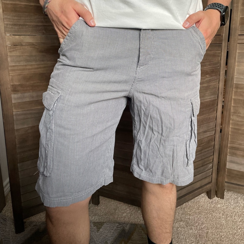 White and Blue Pinstripe WRK Shorts - 30